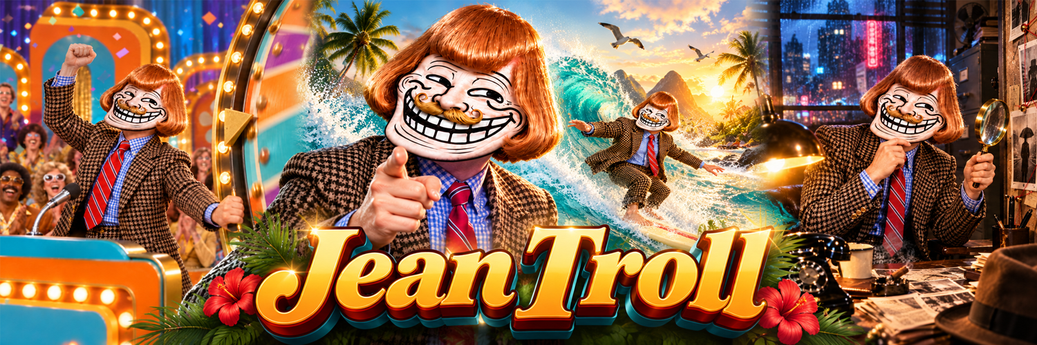 Jean Troll banner: throne room, moon rocket, gold coins, and the Jean Troll title